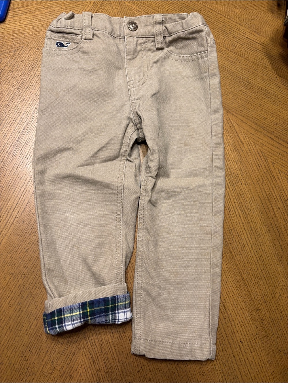 Vineyard Vines Toddler Tan Chino Pants with Plaid Cuff